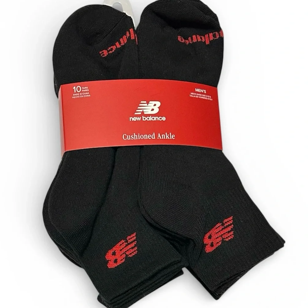 New Balance 10 Pairs Men's Cushioned Ankle Socks  Black  Arch Support